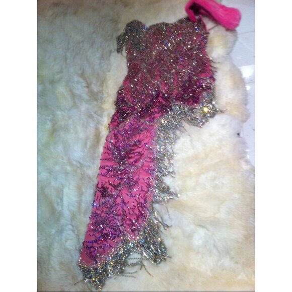 Glamorous Couture Swarovski Crystals Luxurious Fringes Mink Fur Wrap Dress Gown - Picture 13 of 15